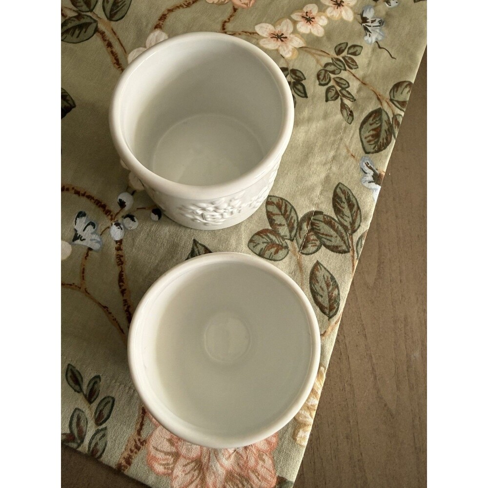 Butter Crock Butter Bell Farmhouse White Embossed Butter Floral Design 0088 - Picture 3 of 4